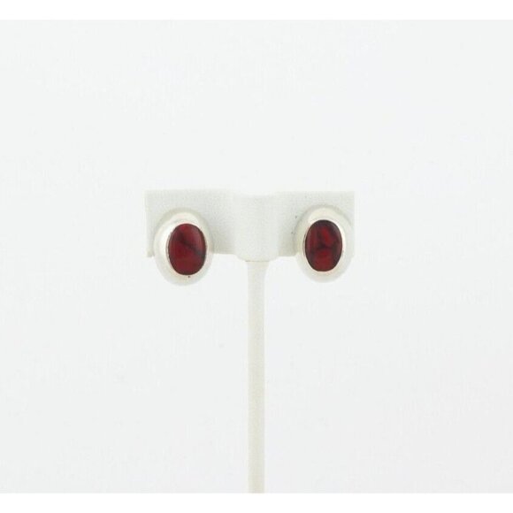 Sterling Silver Red Howlite Earrings Stud Post Earrings - Picture 4 of 8